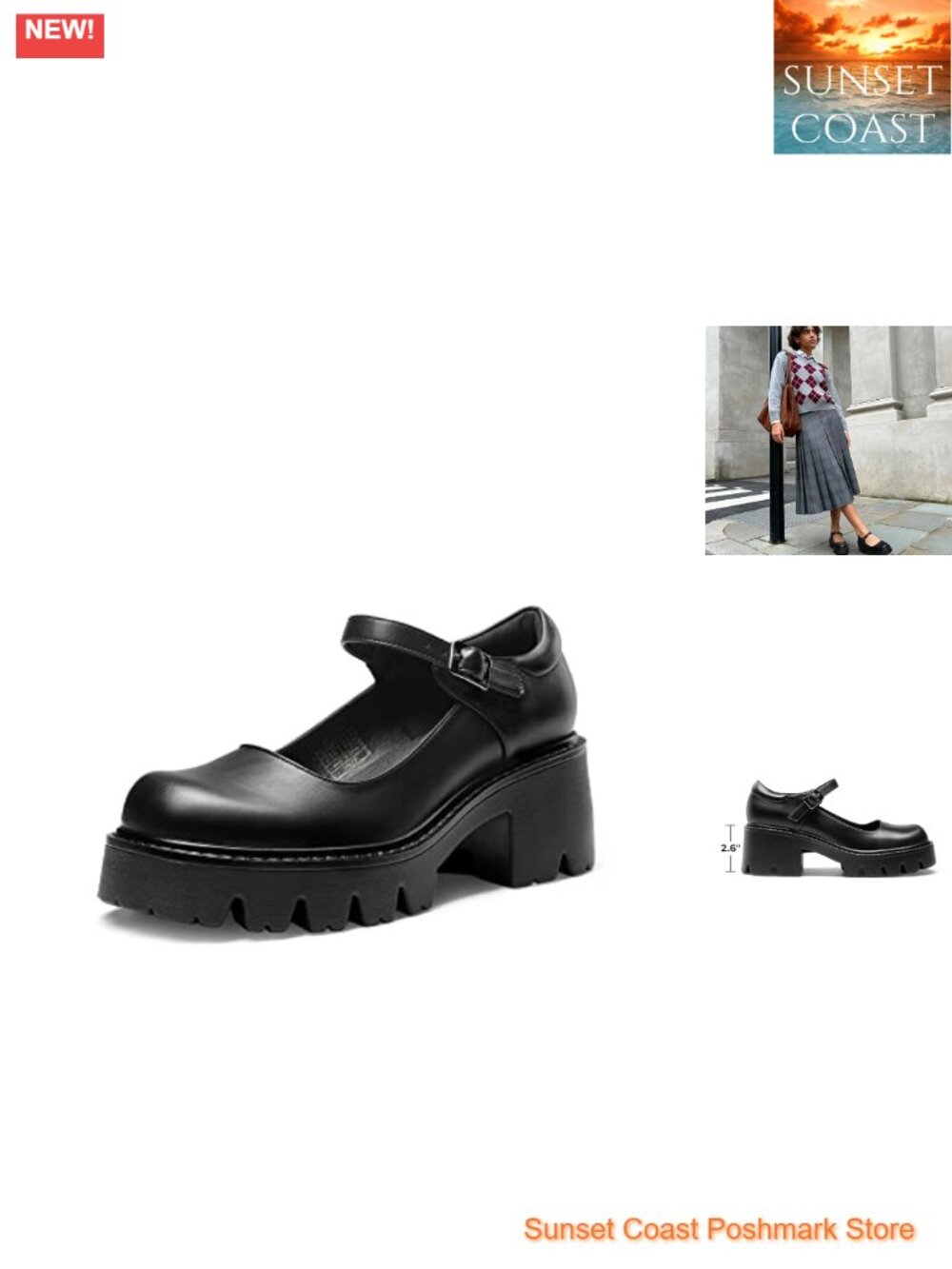 Women's Mary Jane Platform Pumps Chunky Heel Buckle Strap Round Toe PU